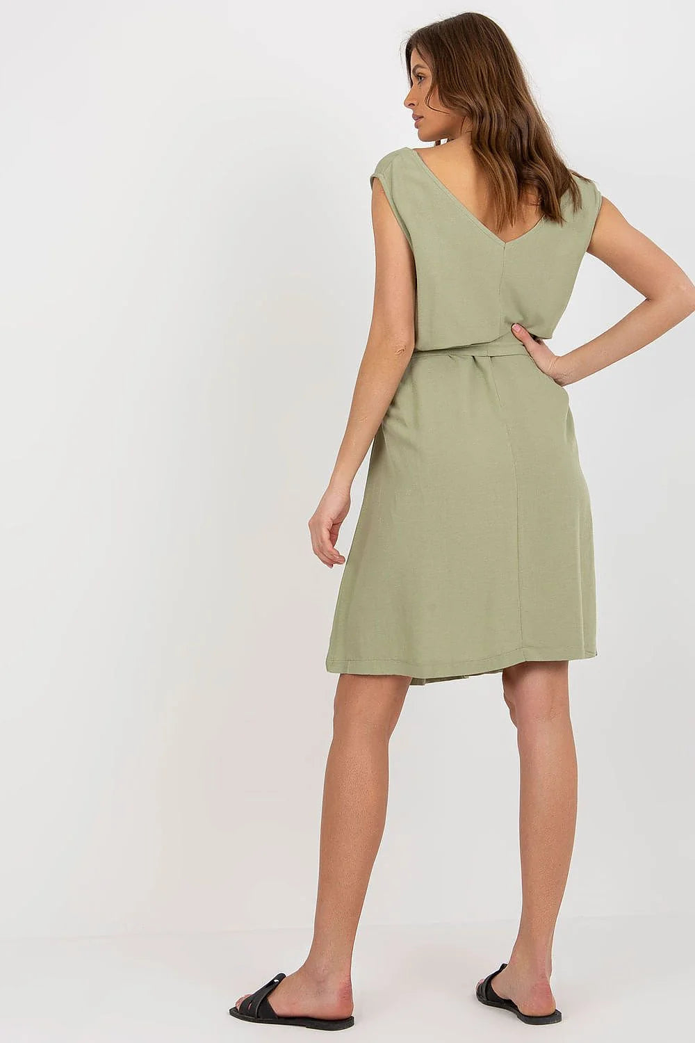 Robe de jour élégante Rue Paris sans manches coton lin viscose taille ajustable femme