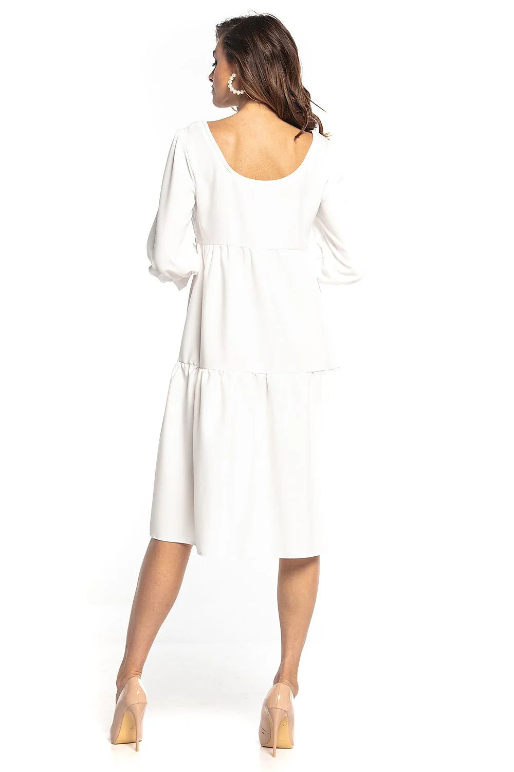 Robe élégante en polyester bleu canard manches bouffantes pour style chic et décontracté femmes