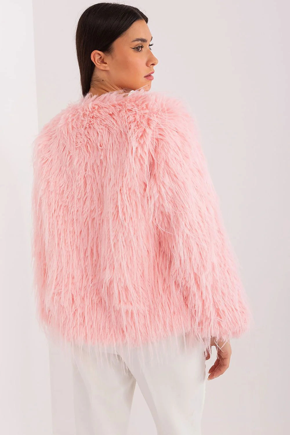 Veste en fausse fourrure rose pastel pour femme, design luxueux, coupe droite, manches longues, doublure confortable, occasion hivernale