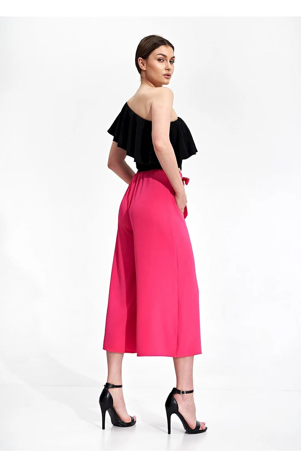 Pantalon femme Figl asymétrique culotte vert vif ceinture nouée coupe ample polyester 100% taille ajustable occasion élégante