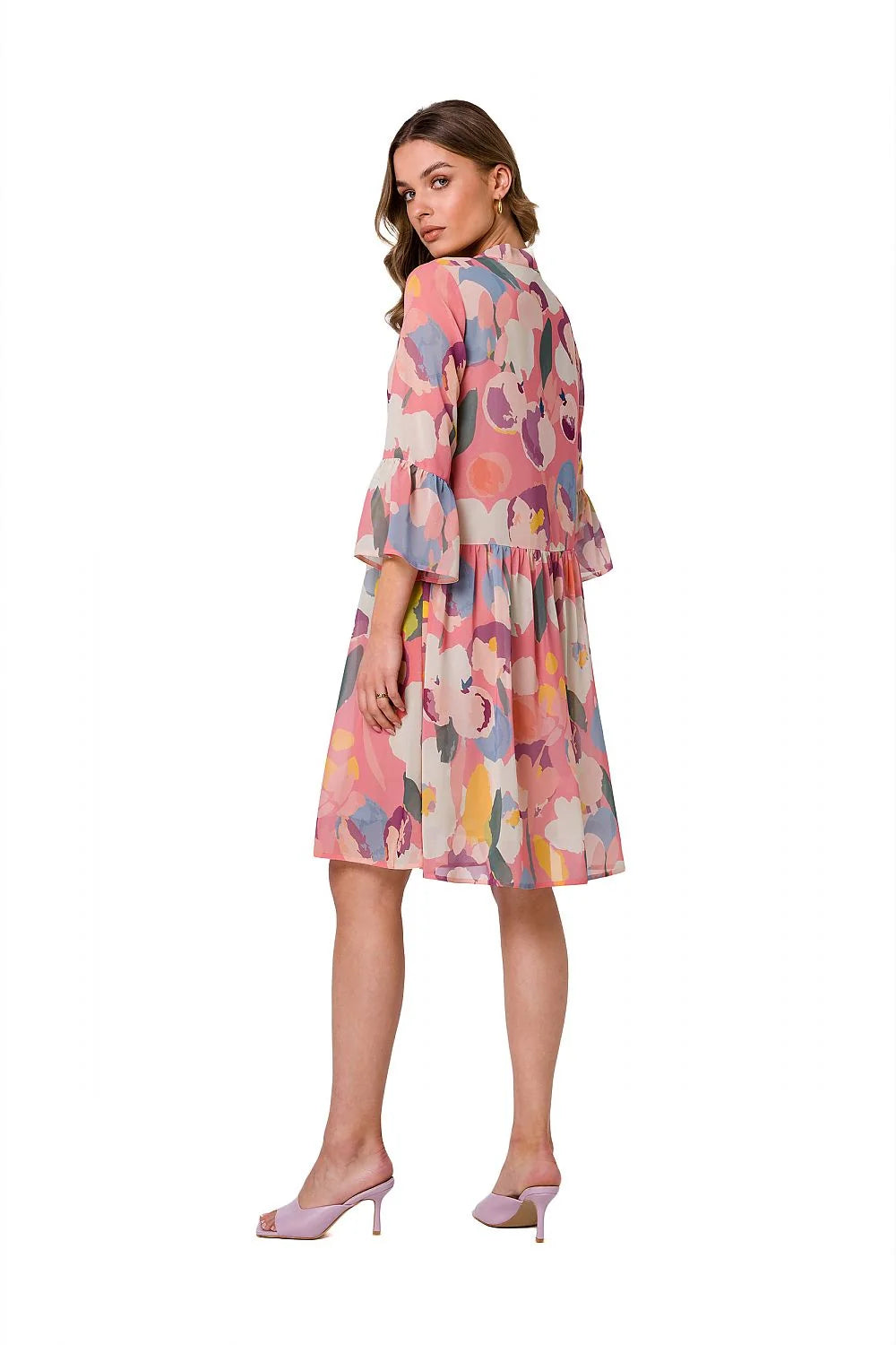 Robe de jour style animal imprimé léopard manches longues taille ajustable polyester doublée femme