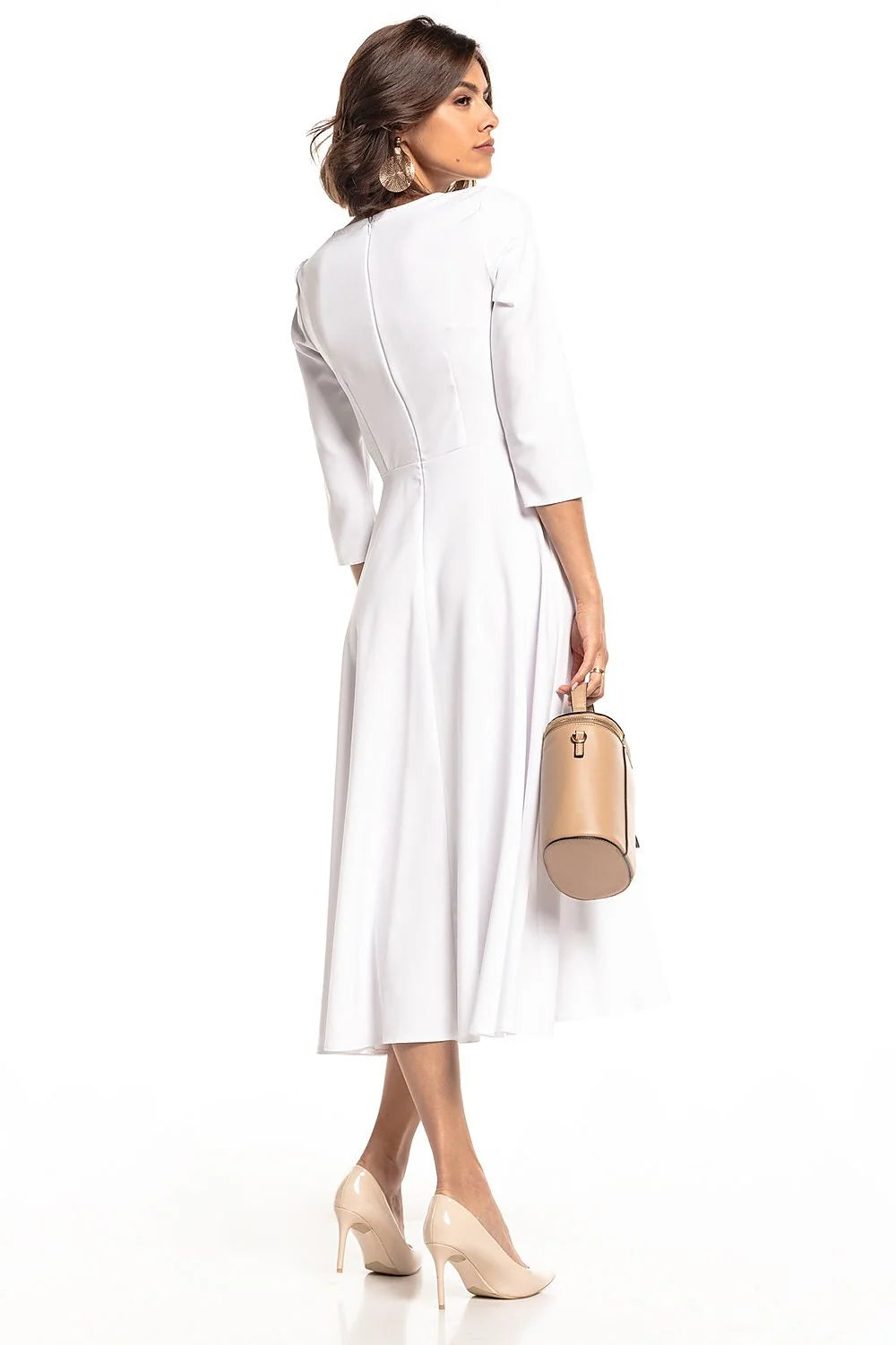 Robe élégante femme polyester élasthanne vert foncé ajustable mi-longue silhouette raffinée mode intemporelle