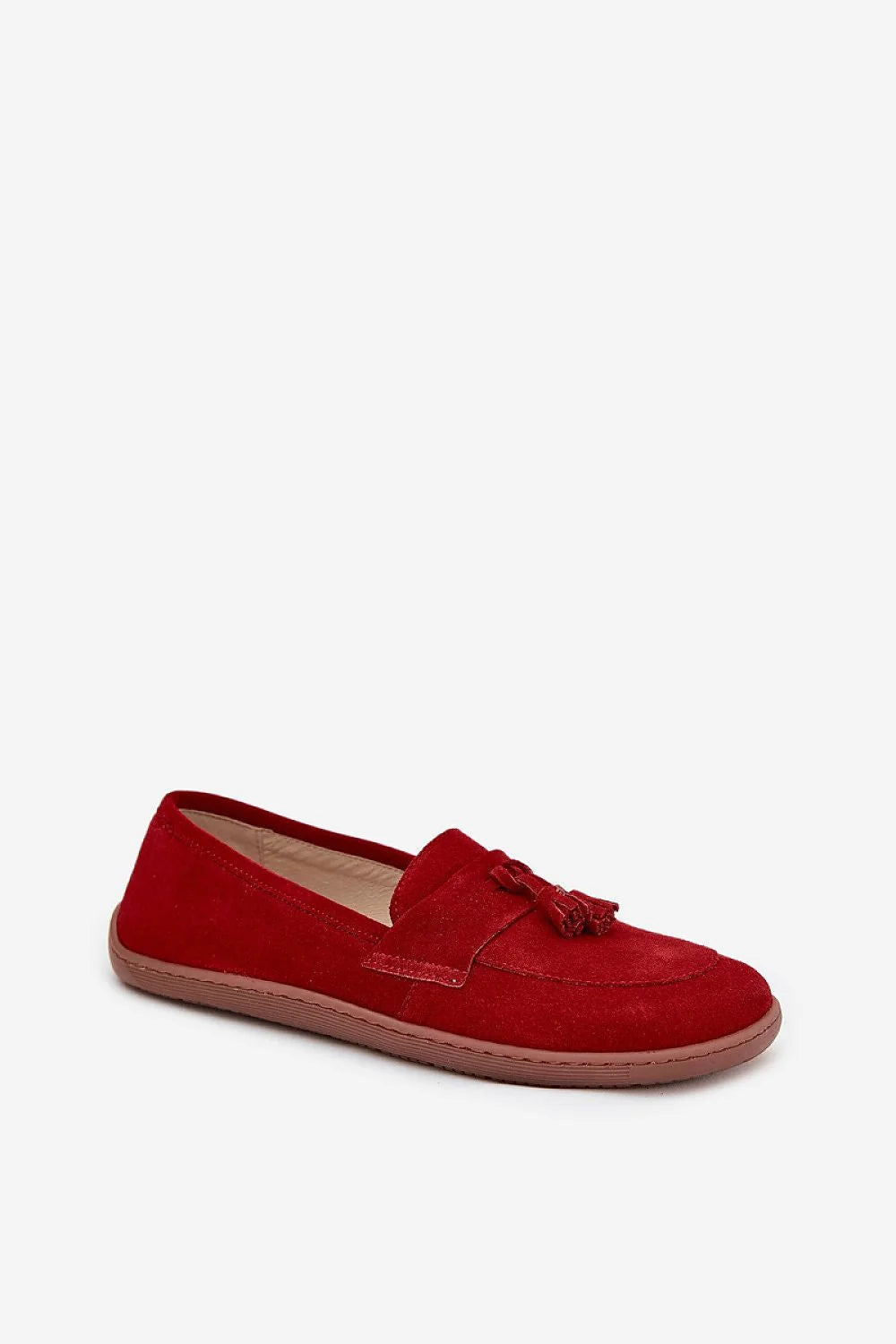 mocassins femme daim bordeaux slipon bout arrondi pampilles décoratives cuir suédé semelle caoutchouc marron plat confortable casual chic polyvalent