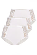 Ensemble de culottes pour femmes blanc classique et élégant, 3 pièces, coupe haute, coton 95% élasthanne 5%, dentelle florale, confort tout au long de la journée, idéal pour quotidien et événements spéciaux