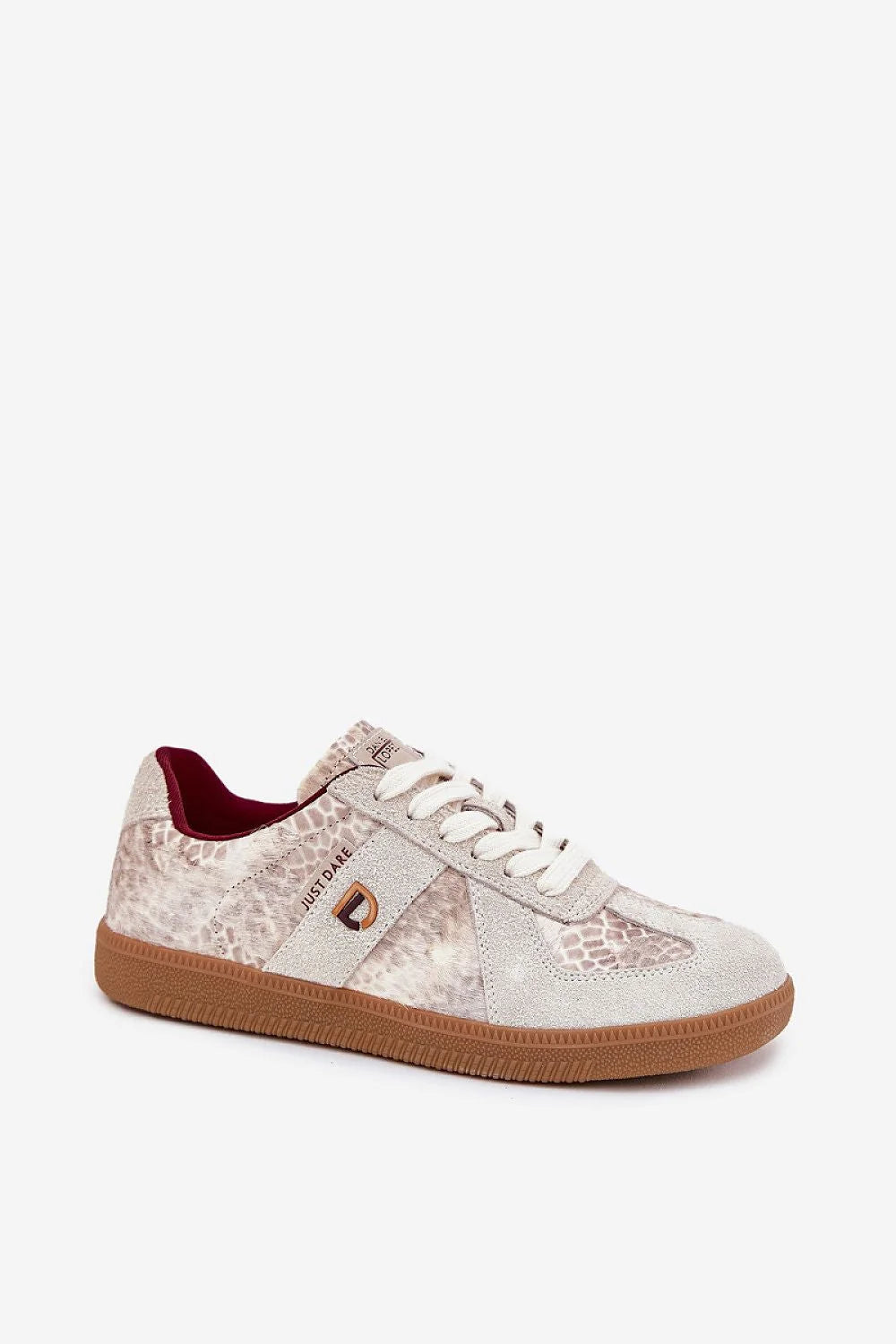 Chaussures de sport pour femmes élégantes et décontractées design moderne LOW-CUT suedecuir effet python beige clair