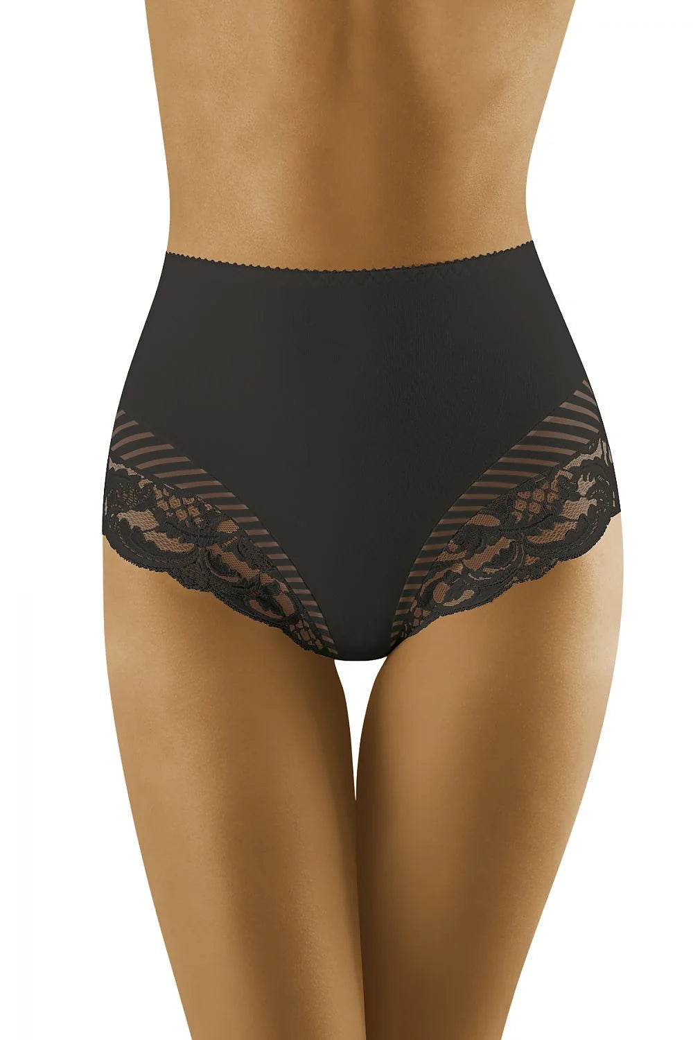 Culottes taille haute en dentelle noire élégante sexy pour femmes avec tulle rayé transparent