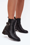 bottines femme noires cuir écologique talon bloc bas bout arrondi fermeture éclair latérale boucle argentée doublure chaude confort