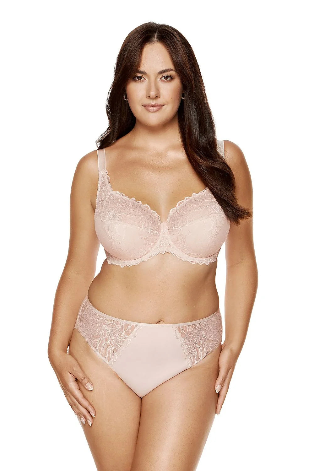 Ensemble de lingerie féminine élégant dentelle florale nude rose soutien-gorge culotte microfibre doux confort ajustable Poland