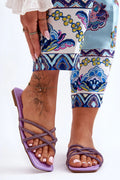 Sandales femmes style moderne estival coloris lavande lanières strass cuir écologique confort semelle plate