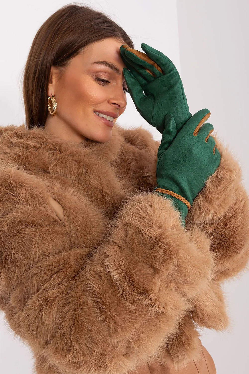 Gants élégants en tissu lisse contrastés pour femmes avec broderies et bretelles tressées polyester spandex mode hiver
