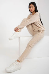 Ensemble velours viscose élasthanne beige blouse manches longues coupe ample pantalon large jogger sportif fini élastique confort optimal