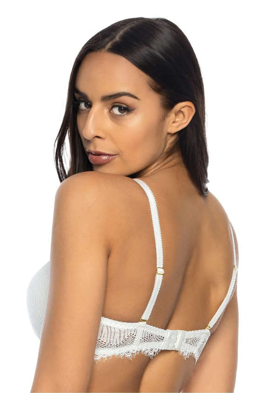 Soutien-gorge push-up dentelle blanche matelas amovibles bretelles ajustables fermeture crochets élasthanne polyamide lingerie femme