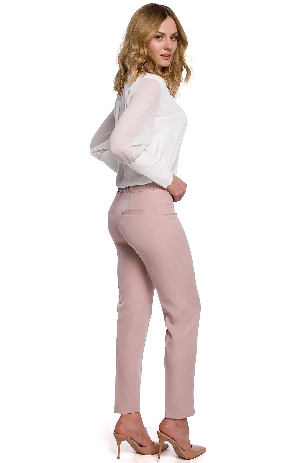 Pantalon noir long Makover coupe cigarette slim taille haute ajustable élasthanne polyester stretch confortable élégant professionnel soirée bureau