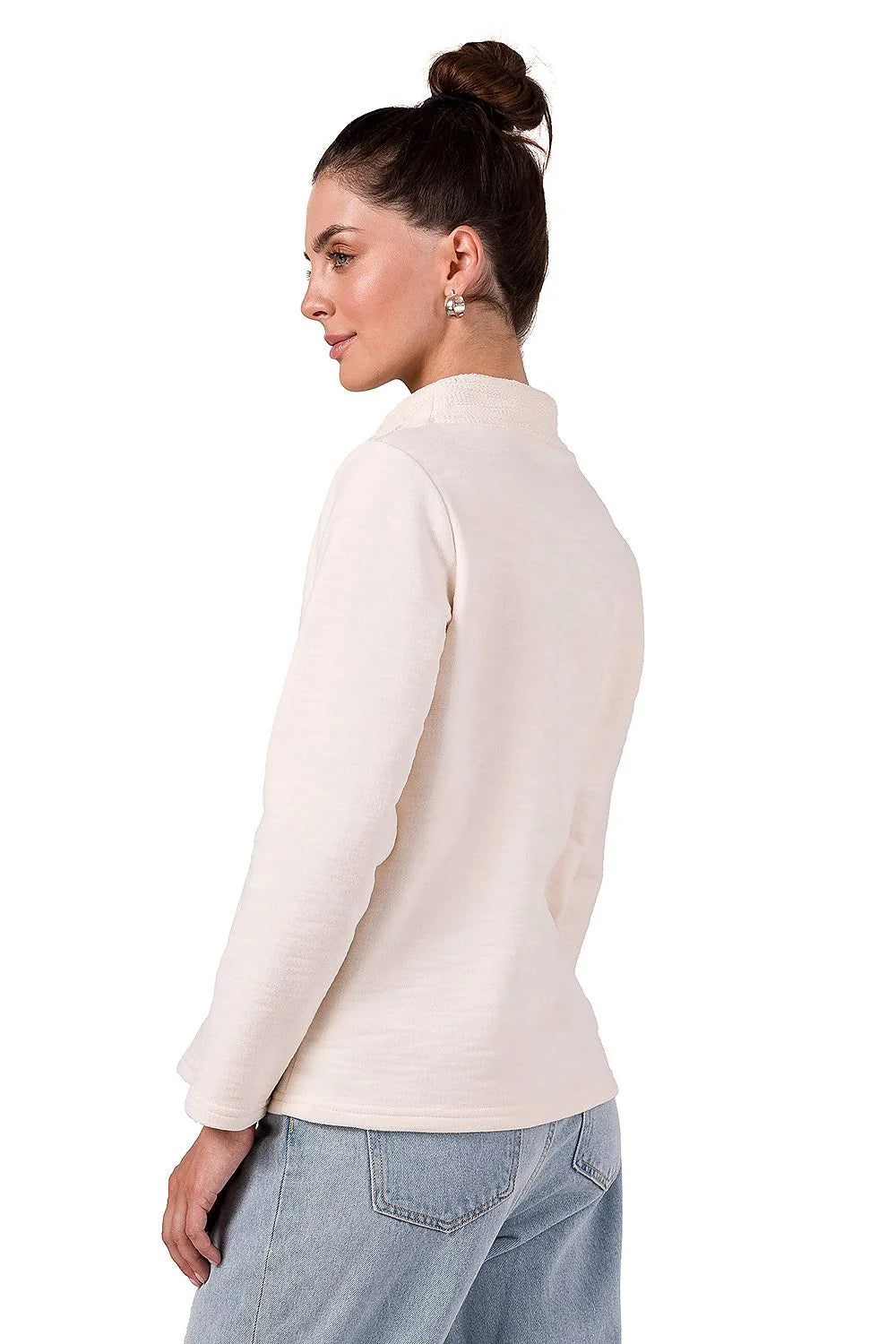 Pull Be Wear pour femme en coton crème col montant style décontracté manches longues coupe ample