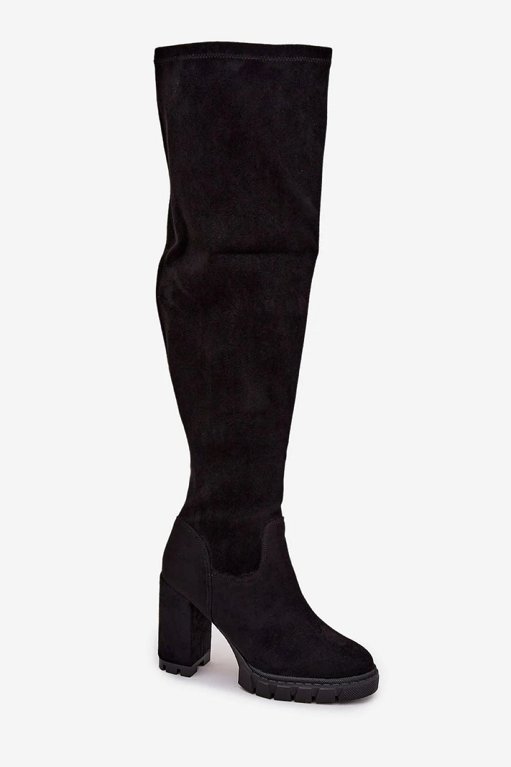 bottes hautes genou femme talon colonne 10cm bouts arrondis enfiler fermeture éclair latérale cuir synthétique semelle confortable stable silhouette affinée