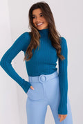 Col roulé pour femme en viscose élasthanne nylon polyester ajusté manches longues bleu pétrole pastel