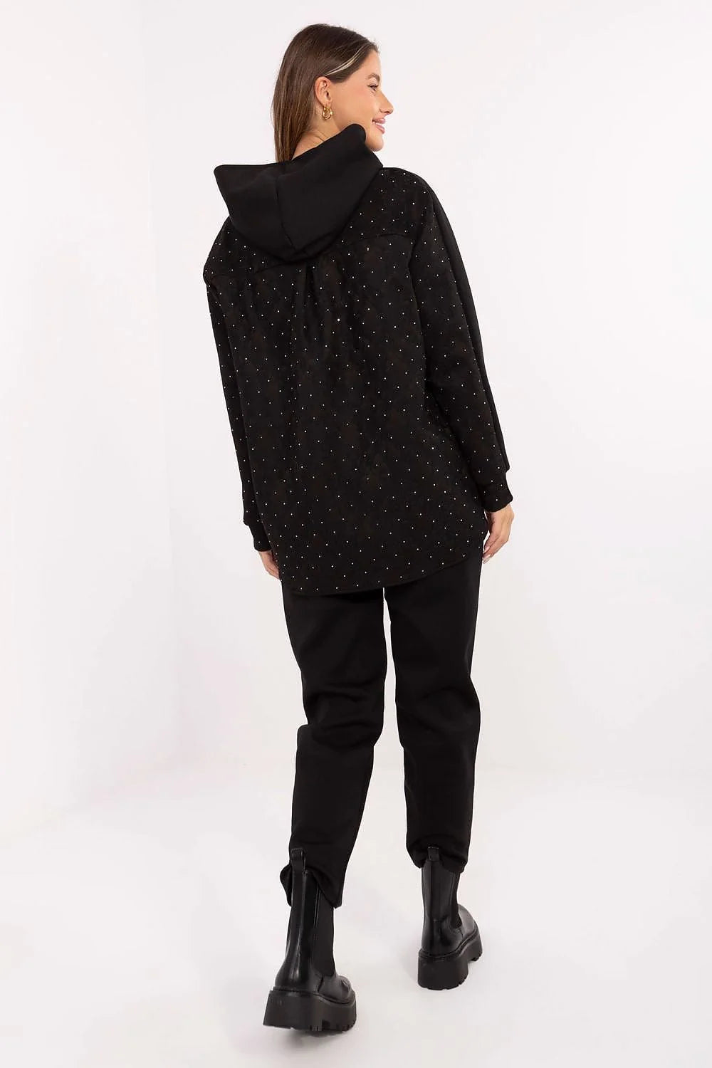 ensemble sweat capuche oversize jogger noir casual chic molleton doux strass tulle pois dentelle taille élastique poches latérales