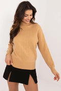 Pull camel texture géométrique et jupe noire moulante ensemble vêtements femme mode casual chic