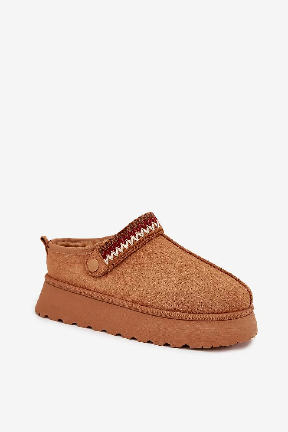 bottes neige basses femme suédine écologique plateforme 4cm doublure fourrure semelle crantée antidérapante sangle brodée amovible slipon camel