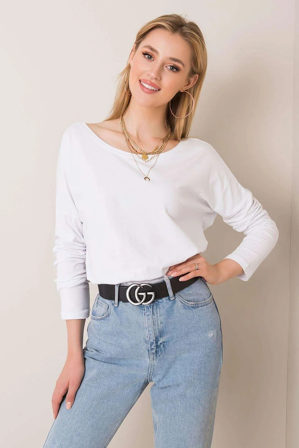 Chemisier femme coton manches longues élégant décontracté col rond gris clair casual moderne mode