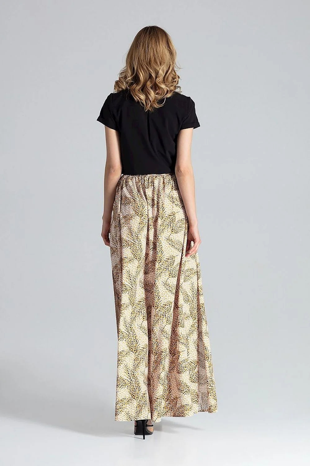 Jupe longue imprimée Figl en polyester élasthanne taille élastique fentes latérales style naturel pour femmes