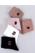 Chaussettes longues Inello pour femmes, design ours stylisé, coton 95%, elasthanne 5%, 5 paires, couleurs pastel, cadeau idéal, mode moderne
