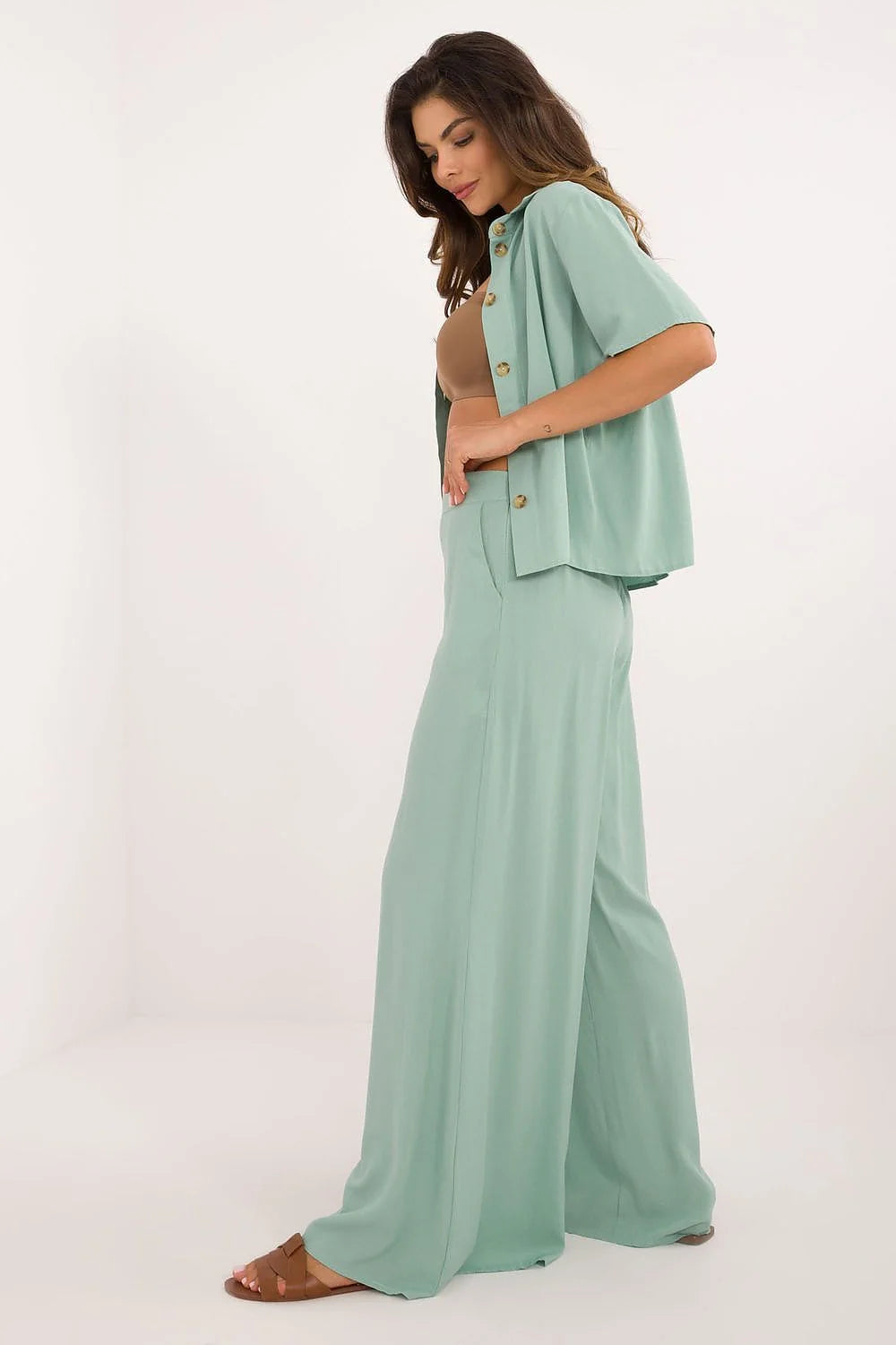 Ensemble deux pièces pour femme chemise pantalon large coupe classique style élégant confortable occasion quotidienne travail