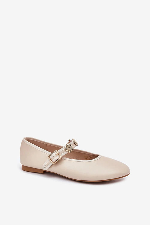 Ballerines pour femmes en similicuir style épuré beige doré ajustables sangle fleur talon 1 cm occasion多种