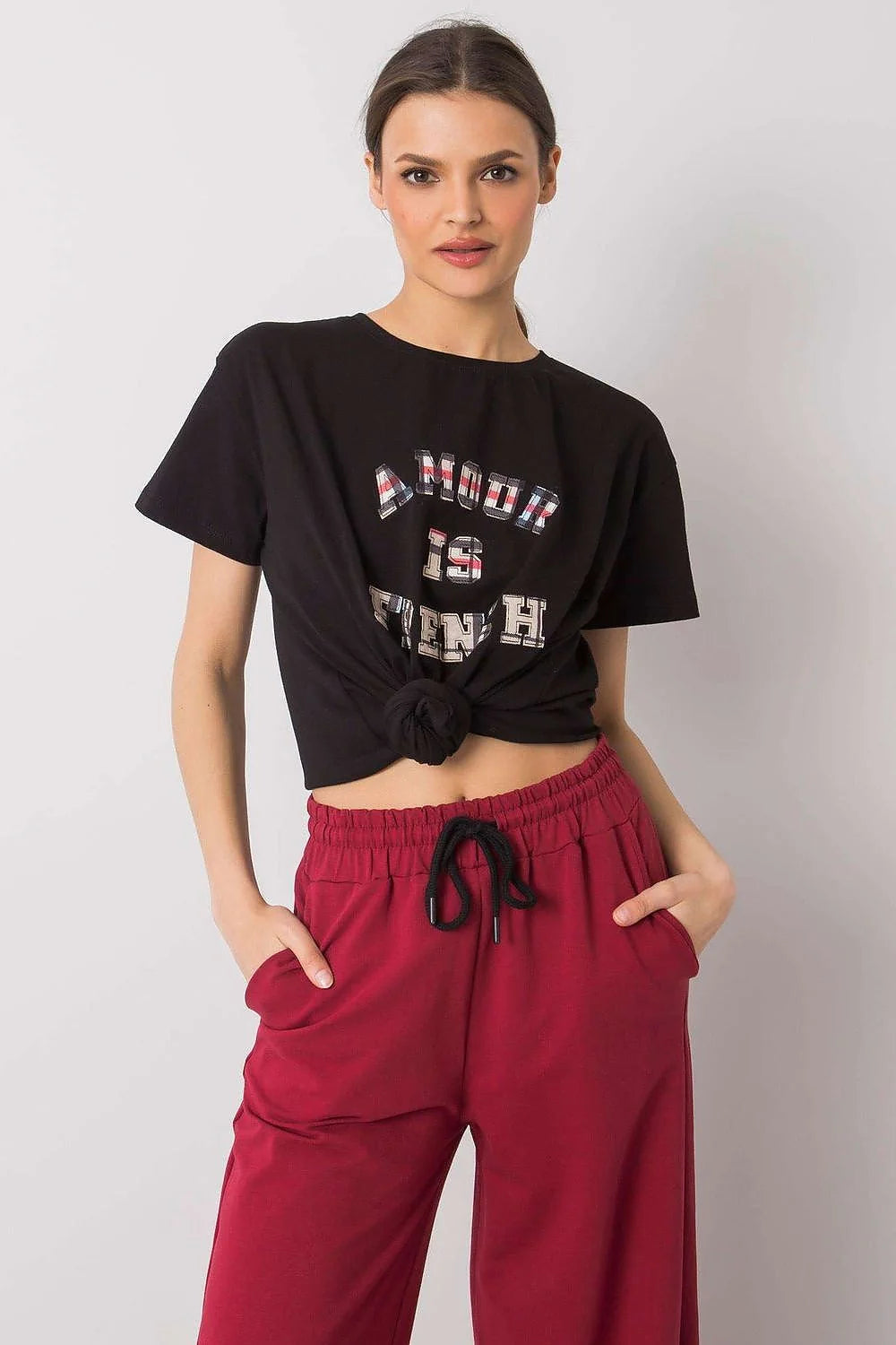 T-shirt femme Fancy coupe ample manches courtes encolure ronde imprimé décoratif coton 95% lycra 5% taille universelle longueur totale tour poitrine