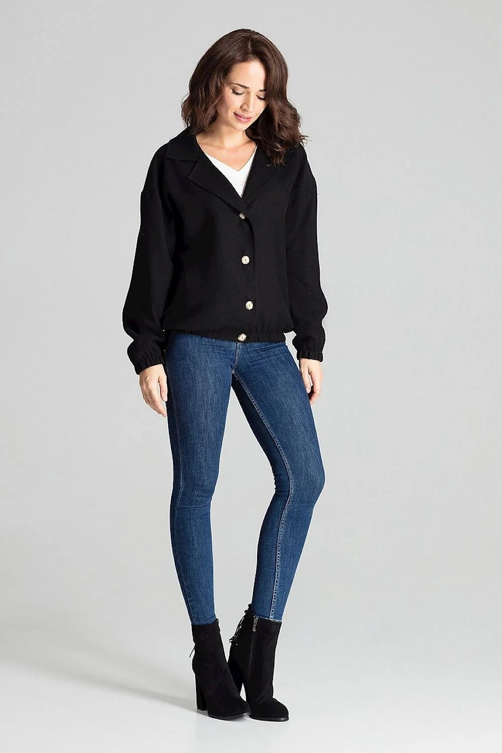 Veste femme laine gris classique élégante boutons bois confort taille L/XL style décontracté