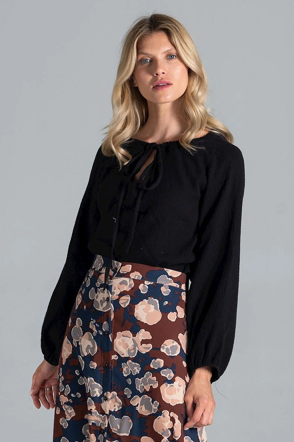 Chemisier Figl viscose fluide élégant manches longues motifs floraux abstraits pour occasions décontractées et formelles