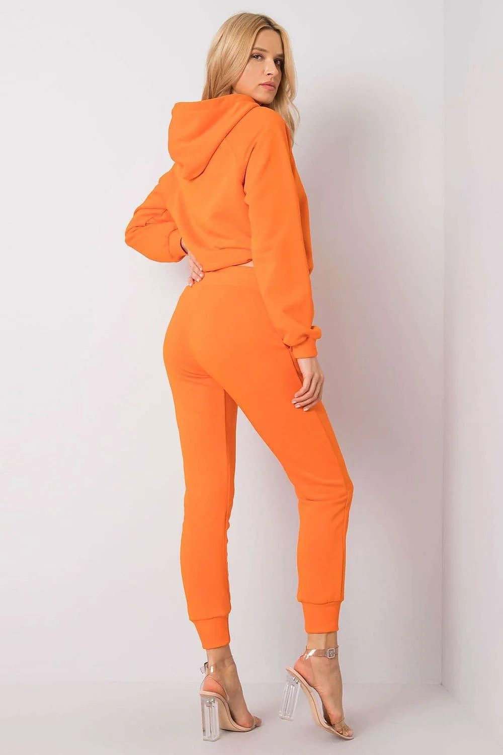 ensemble survêtement féminin jaune néon sweatshirt capuche court jogger slim molleton doux coton élasthanne taille mi haute élastique