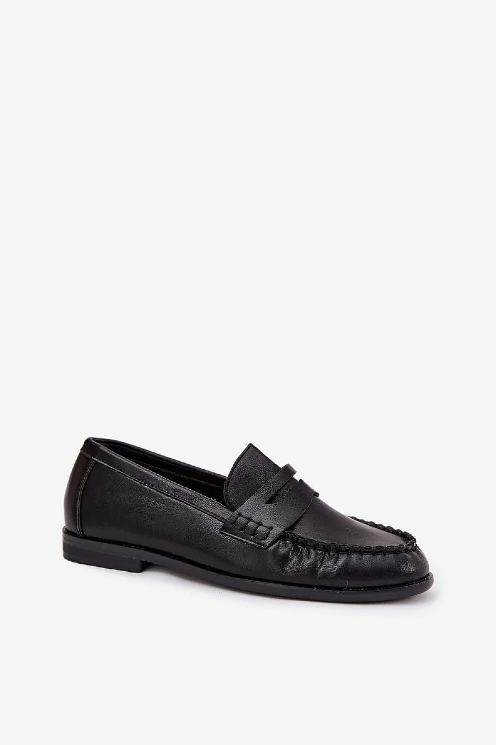mocassins femme noir similicuir cuirartificiel bout arrondi couture apparente lanière décorative penny loafer semelle plate confortable slipon élégant