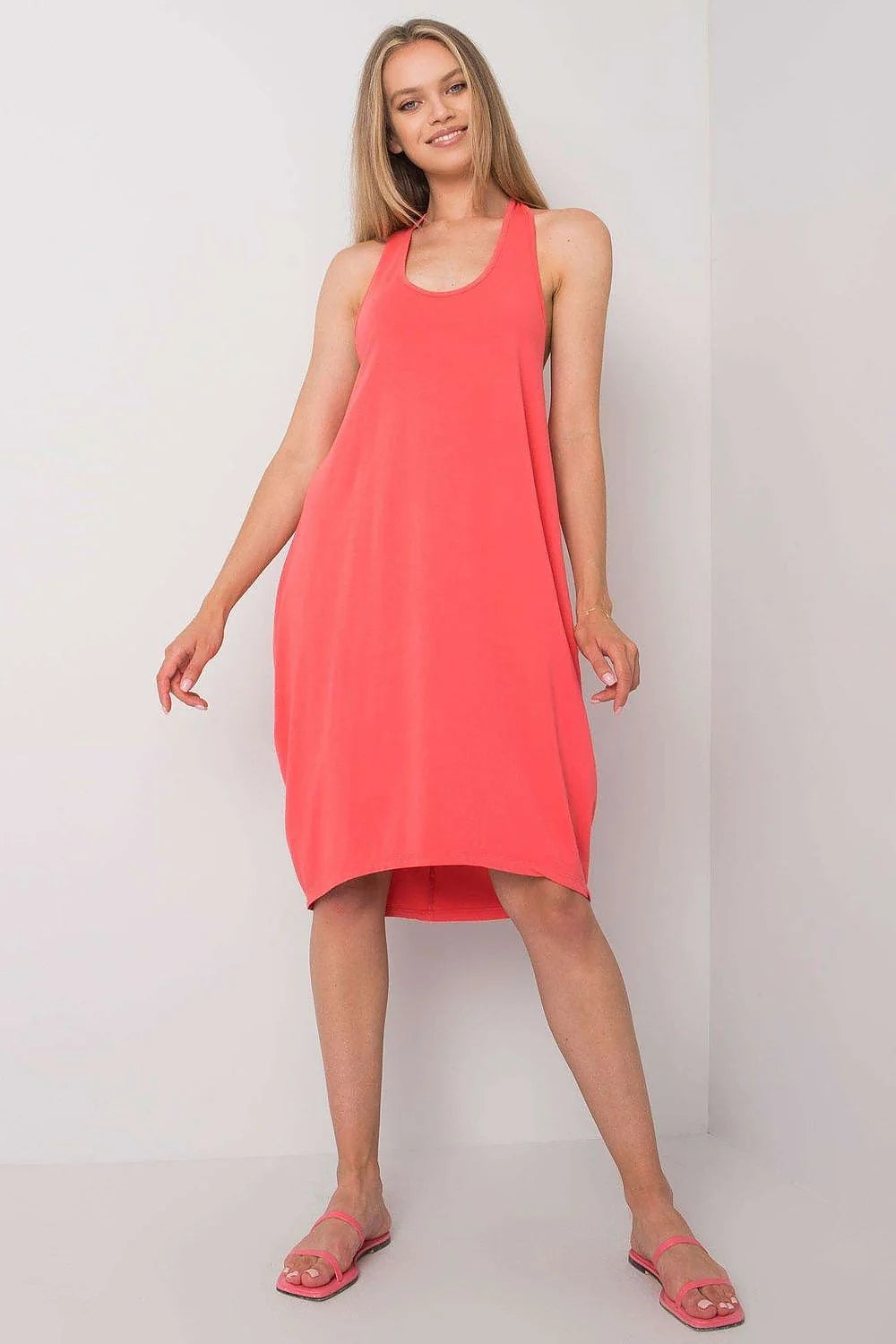 Robe de jour style décontracté été sans manches coupe trapèze longueur genou coton vert menthe femme polyvalente