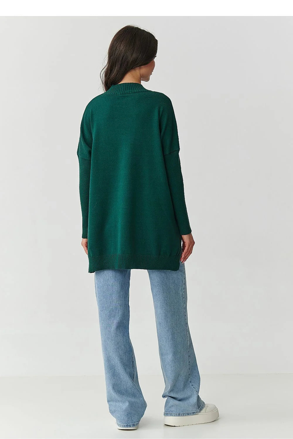 pull oversize femme viscose douceur col roulé tunique longue sapin manches longues épaules tombantes fentes latérales bords côtes ourlet cosy