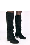 bottes femme tige39cm suédine cuir écologique revers froncé bout rond talon7cm bloc rembourré fermeture éclair doublure tissu confortable