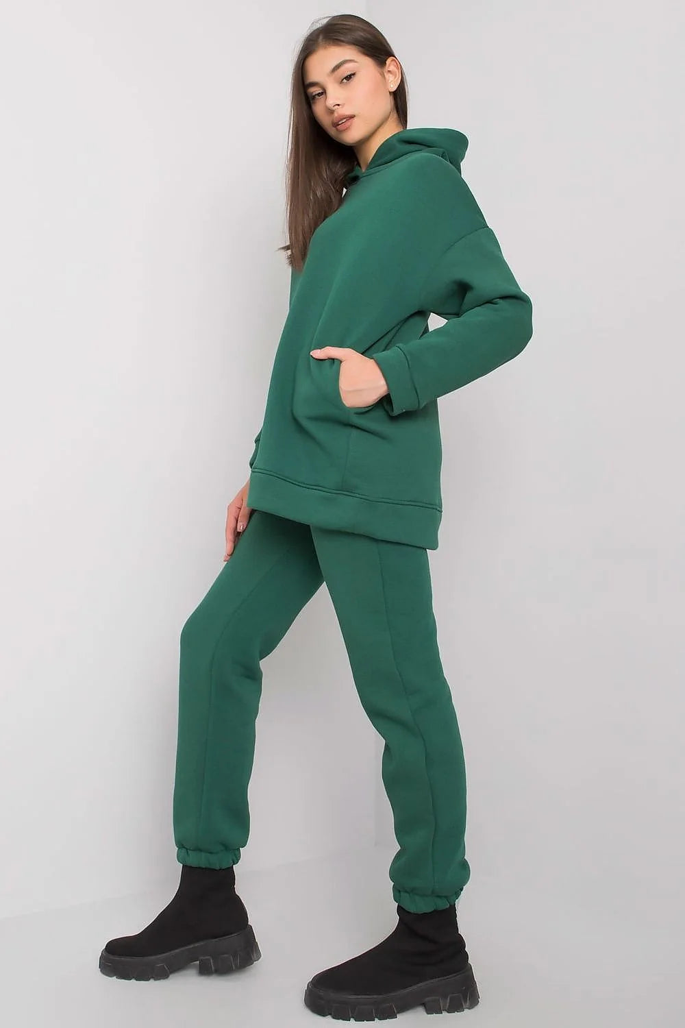 ensemble BFG femme vert émeraude sweat capuche oversize jogger molletonné coton élasthanne confortable relaxed poches élastiqués