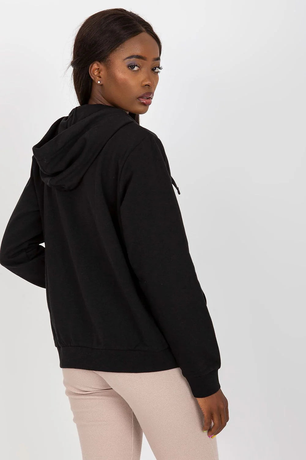 Sweatshirt femme capuche manches longues coton polyester gris foncé style casual occasion quotidienne