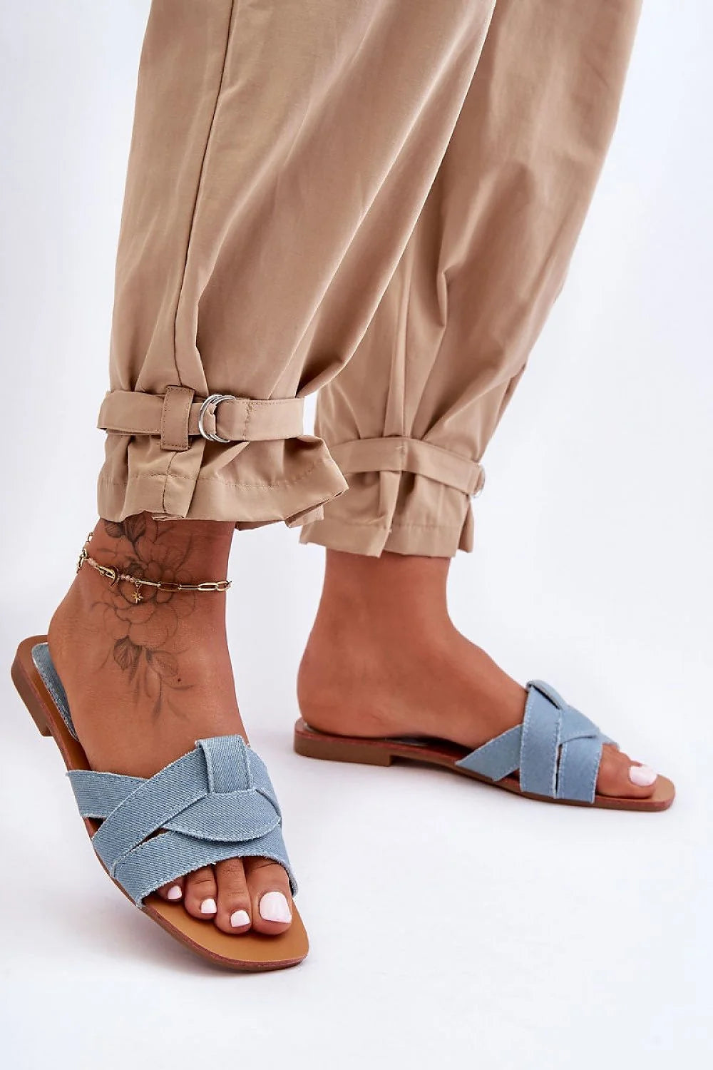 Sandales femmes été 2023 confortables style minimaliste denim bleu clair semelle plate tige respirante mariage casual