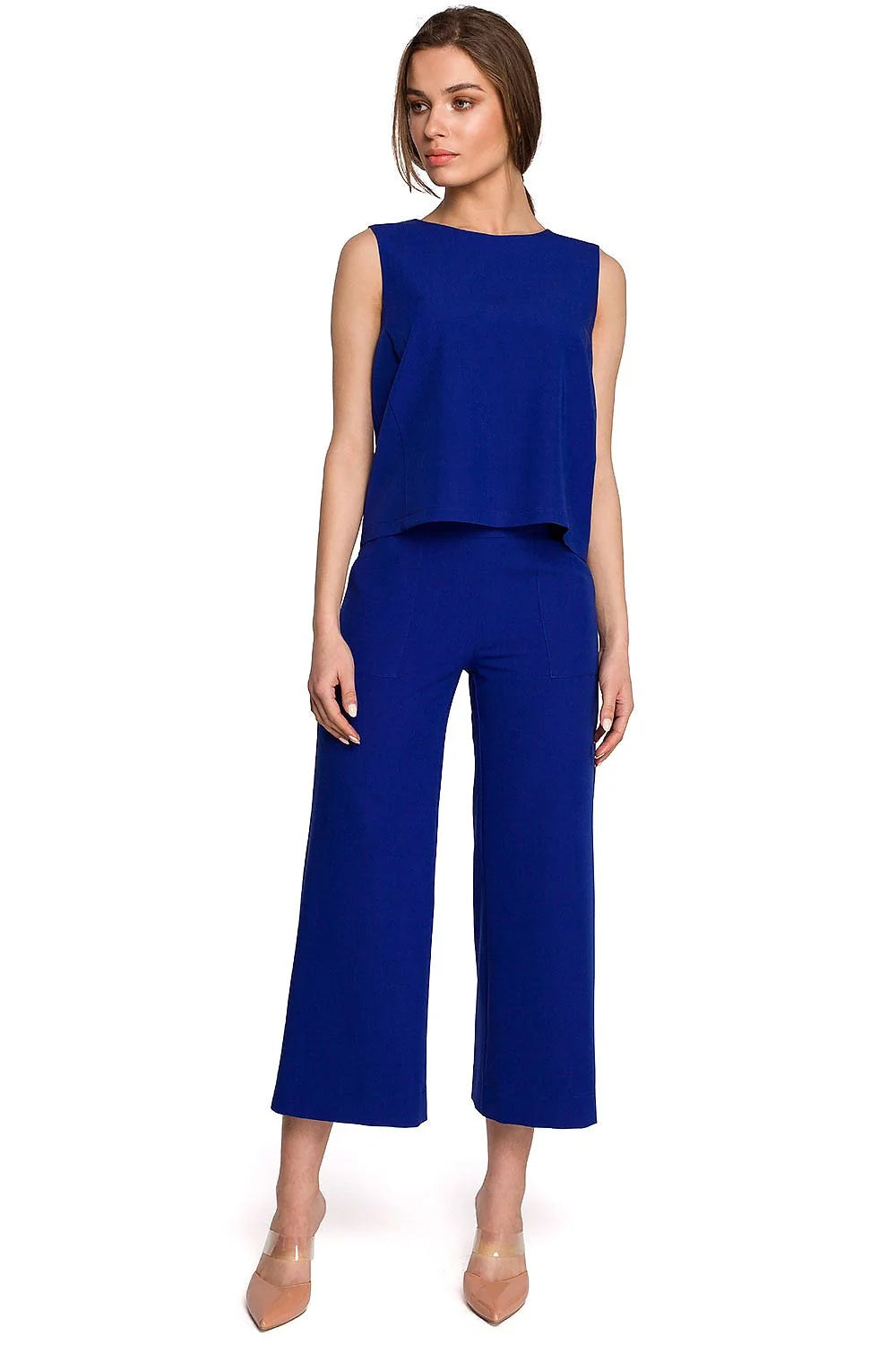 Top Femme Bleu Vif Polyester Élégant Ample Décontracté Travail Bureau Mode Style Professionnel
