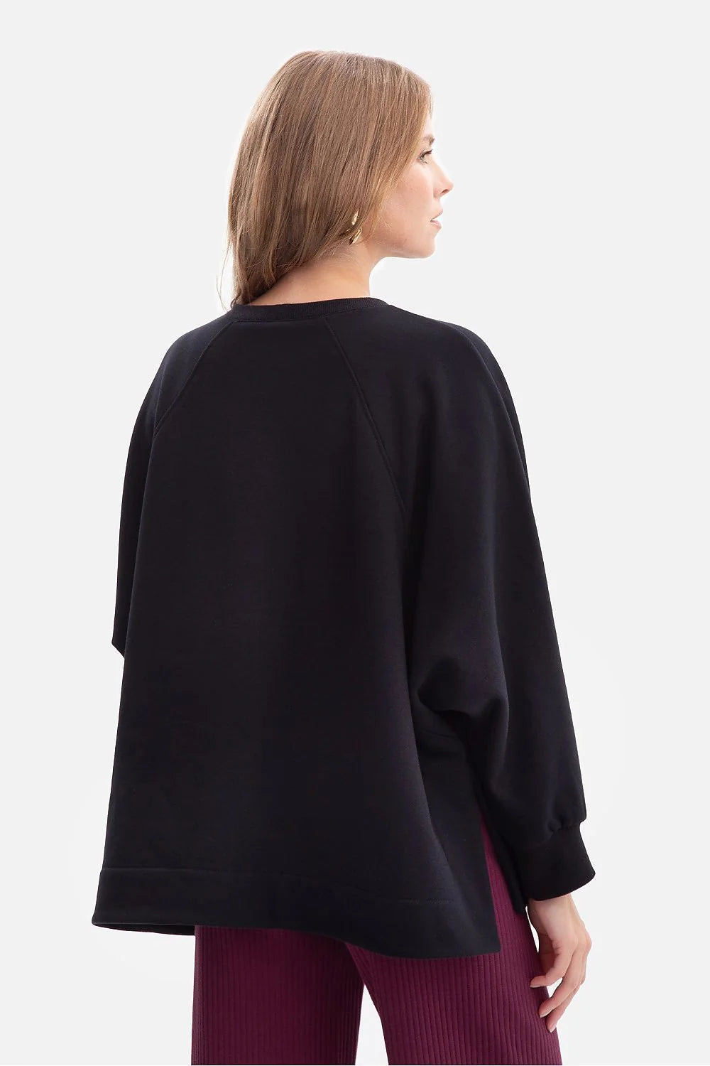 sweatshirt femme oversize noir col rond manches raglan longues épaules tombantes coupe ample mi hanche tissu éponge 280g douceur confort