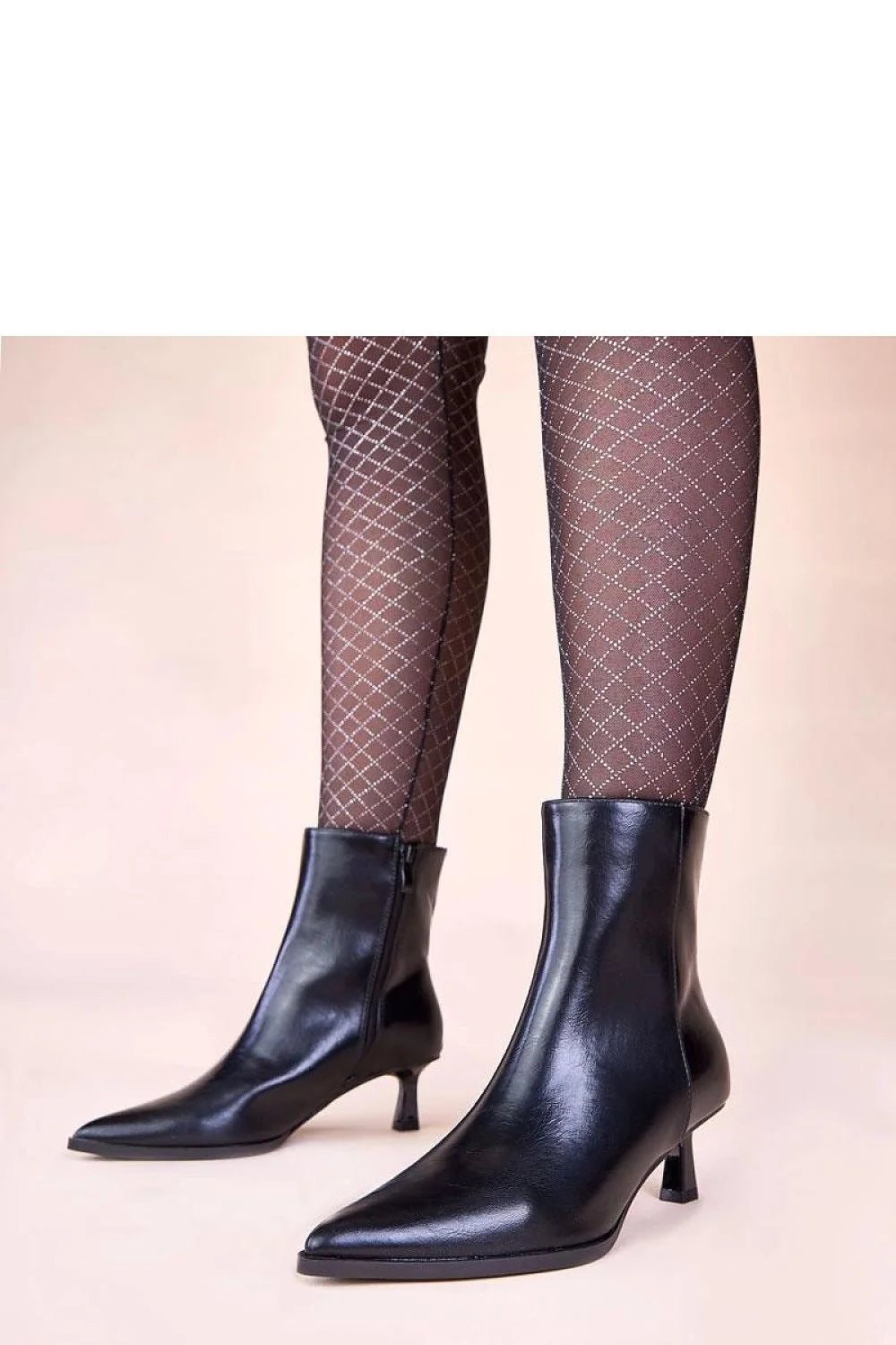 bottines noires talon canard kitten bas cuir artificiel effet lisse bout pointu fermeture zippée latérale confort doublure tissu