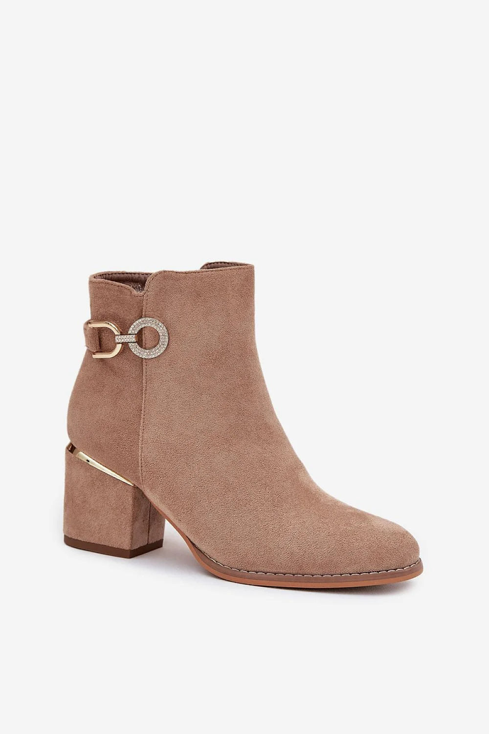 bottines femme suédine écologique doublure polaire chaleur confort talon bloc 7cm bout arrondi fermeture zippée latérale anneau doré
