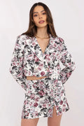Ensemble féminin Italy Moda floral court veste jupe ajustée tissu satiné polyester romantique élégant工作 occasion femme