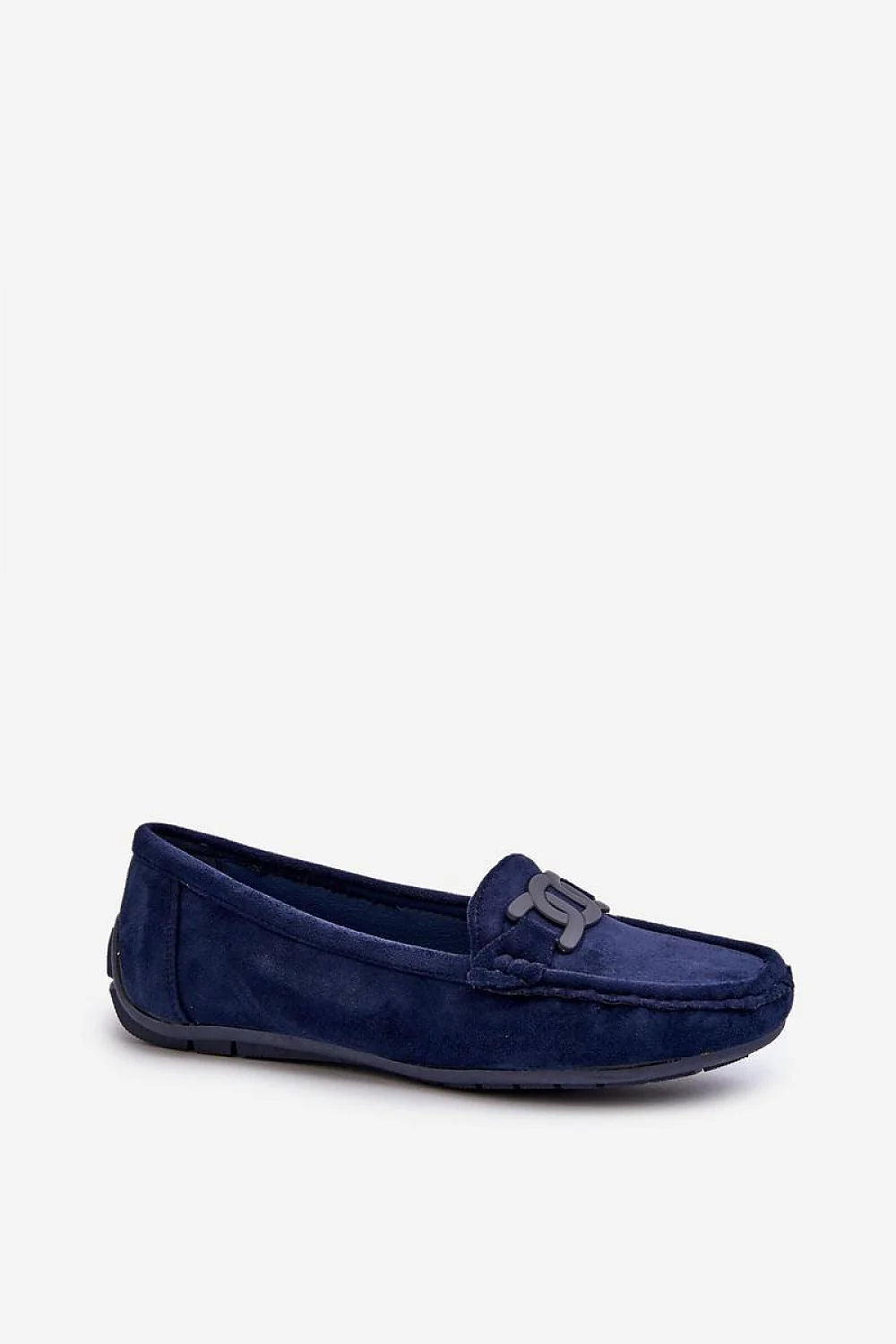 Mocassins pour femmes élégants en cuir suédé bleu marine détails chaîne style intemporel confortable
