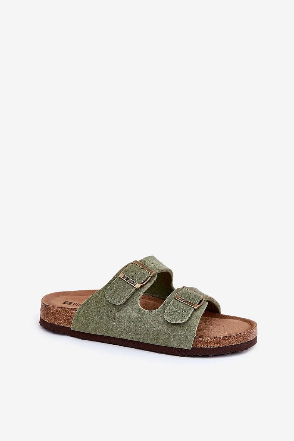 Sandales Step in style pour femme, style casual, lanières vertes, semelle cork, cuir suédé, ajustables, plateforme 3.5 cm, confort tout le jour, été, mode décontractée