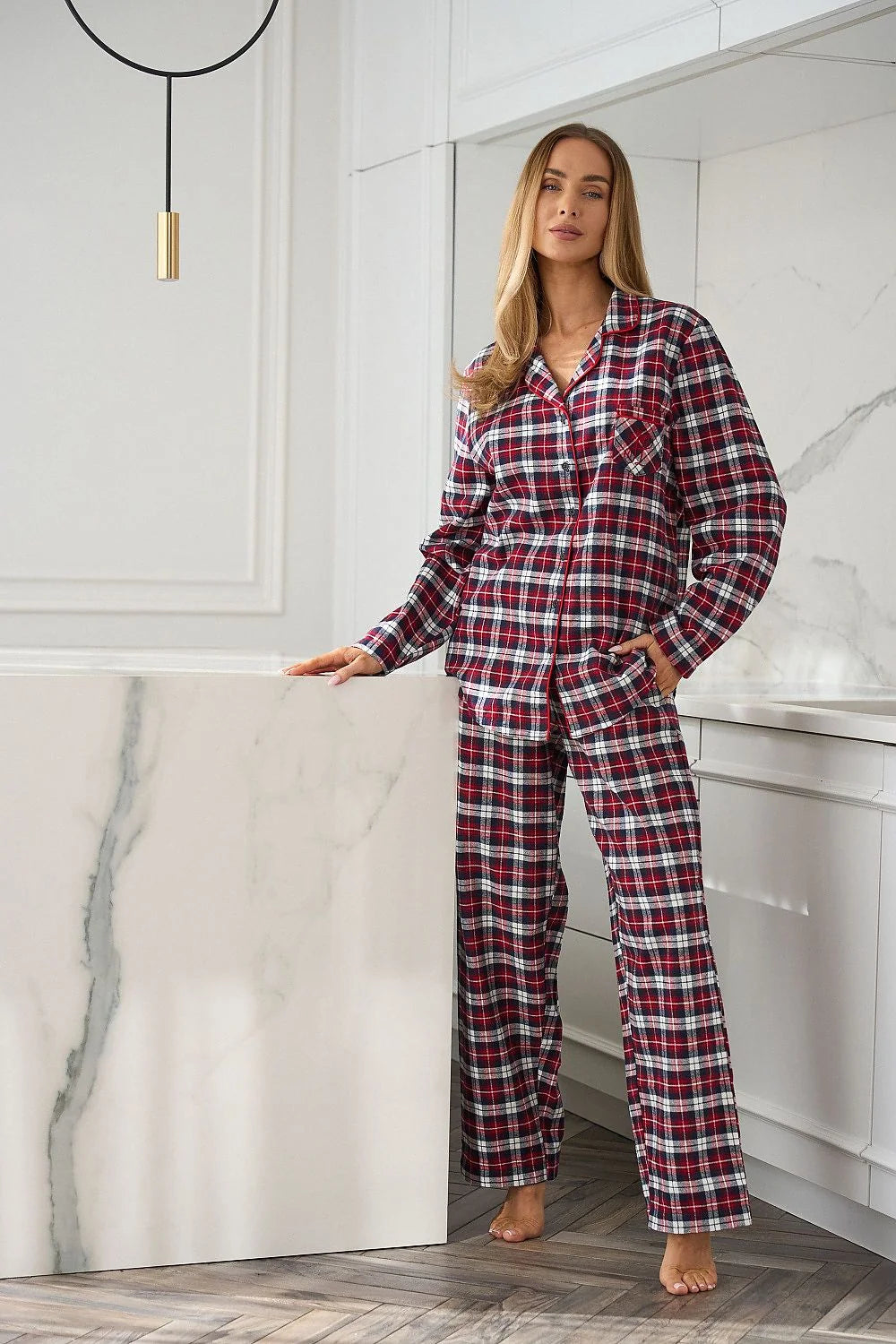 pyjama femme ensemble chemise nuit boutonnée colclassique mancheslongues passepoil broderie poitrine poche carreaux tartan flanelle douce pantalon tailleelastique