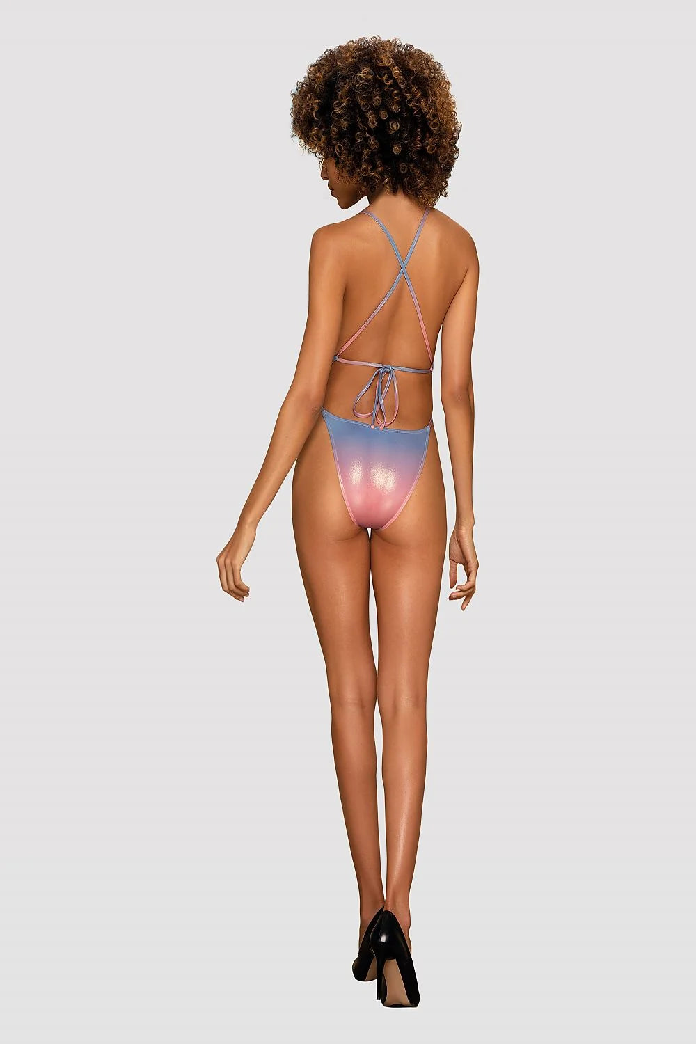 Maillot de bain une pièce style sirène tissu brillant métallique ceinture nouée coupe années 90 élasthanne polyester femme