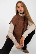Pull sans manches Sublevel maille torsadée brun chocolat femme élasthanne acrylique texture élégante coupe ample