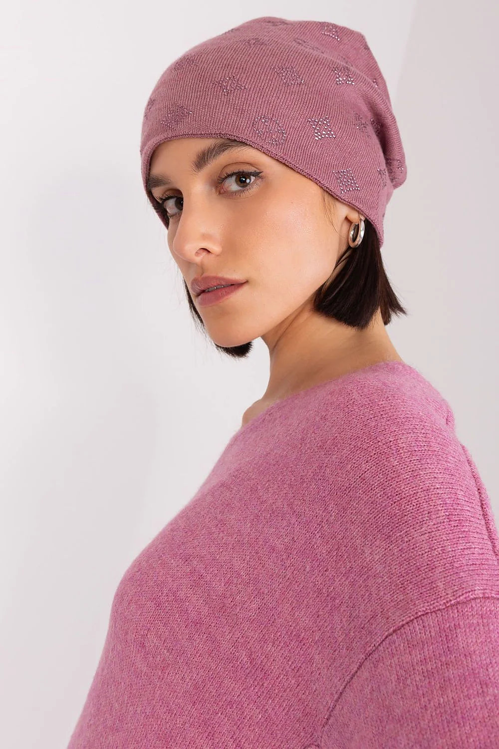 Pull et bonnet coordonnés en cachemire rose mauve pour femme, style décontracté, hiver 2023